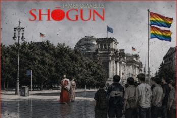 Kollege aus Shogun-Plakat und Bundestag
