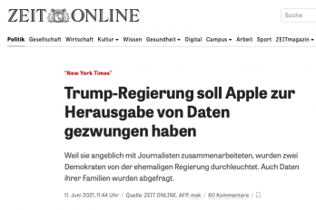 ZEITonline: Apple zur Herausgabe von Daten gezwungen