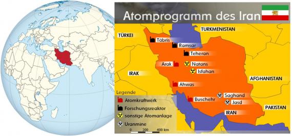 Weltkugel mit Iran – Irankarte mit verdächtigen Orten